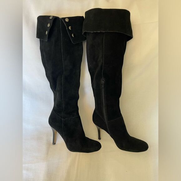 Nine West Alexis Black Suede Over the Knee Folded Boots Size 6.5 - Picture 1 of 7